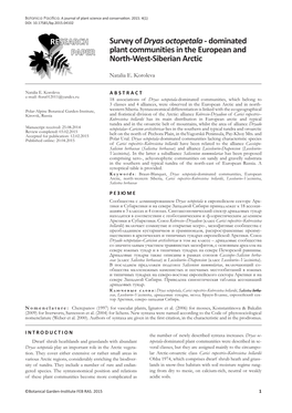 Survey of Dryas Octopetala- Dominated Plant Communities in The