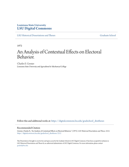 An Analysis of Contextual Effects on Electoral Behavior. Charles E