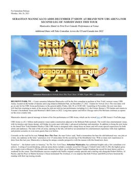 Sebastian Maniscalco Adds December 27 Show at Brand New Ubs Arena for Second Leg of Nobody Does This Tour