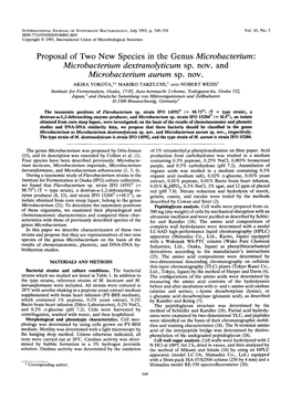 Proposal of Two New Species in the Genus Microbacterium Dextranolyticum Sp. Microbacterium