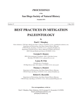 Murphey Et Al. 2019 Best Practices in Mitigation Paleontology