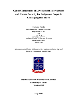 Gender Dimensions of Development Interventions and Human Security for Indigenous People in Chittagong Hill Tracts
