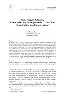 Social-Property Relations, Class-Conflict and The