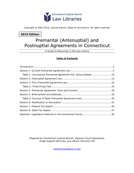 Premarital (Antenuptial) and Postnuptial Agreements in Connecticut a Guide to Resources in the Law Library