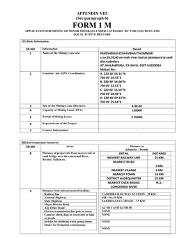 Form 1 M Application for Mining of Minor Minerals Under Category ‘B2’ for Less Than and Equal to Five Hectare