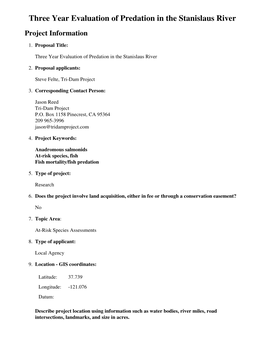 Three Year Evaluation of Predation in the Stanislaus River Project Information