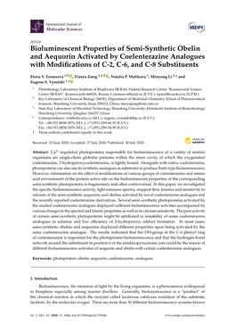 Bioluminescent Properties of Semi-Synthetic Obelin and Aequorin Activated by Coelenterazine Analogues with Modiﬁcations of C-2, C-6, and C-8 Substituents