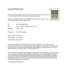 Solid-Liquid Phase Equilibrium of Trans-Cinnamic Acid, P-Coumaric Acid and Ferulic Acid in Water and Organic Solvents: Experimental and Modelling Studies