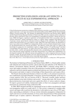 Predicting Explosion and Blast Effects: a Multi-Scale Experimental Approach