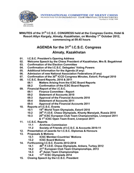 MINUTES of the XXXI I.C.S.C. CONGRESS of Almaty, Kazakhstan