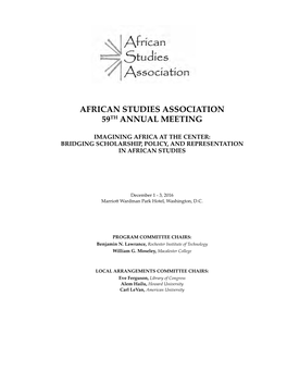 African Studies Association 59Th Annual Meeting