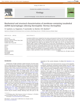 Biochemical and Structural Characterisation of Membrane-Containing Icosahedral Dsdna Bacteriophages Infecting Thermophilic Thermus Thermophilus