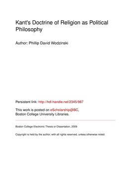 Kant's Doctrine of Religion As Political Philosophy