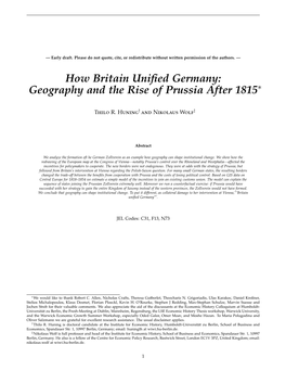 How Britain Unified Germany: Geography and the Rise of Prussia