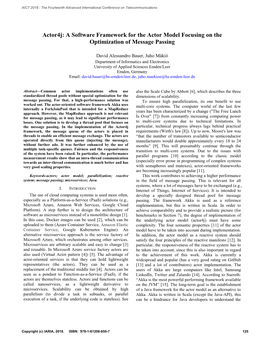 A Software Framework for the Actor Model Focusing on the Optimization of Message Passing