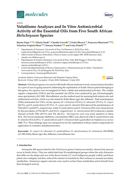 Volatilome Analyses and in Vitro Antimicrobial Activity of the Essential Oils from Five South African Helichrysum Species