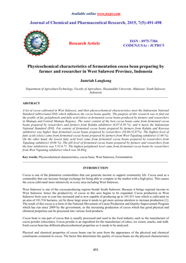 Physicochemical Characteristics of Fermentation Cocoa Bean Preparing by Farmer and Researcher in West Sulawesi Province, Indonesia