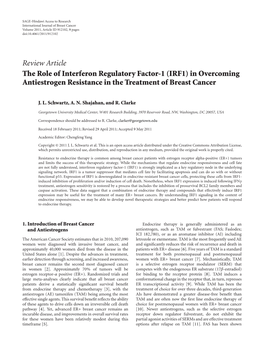 Review Article the Role of Interferon Regulatory Factor-1 (IRF1) in Overcoming Antiestrogen Resistance in the Treatment of Breast Cancer