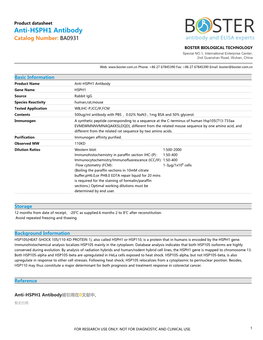 Datasheet BA0931 Anti-HSPH1 Antibody