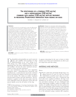 The Effectiveness of a Pyriprole \(125 Mg/Ml\) and a Metaflumizone \(150