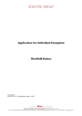 (Westfield Kotara) Application for Individual Exemption