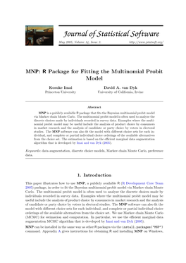 MNP: R Package for Fitting the Multinomial Probit Model