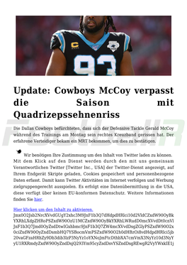 Update: Cowboys Mccoy Verpasst Die Saison Mit Quadrizepssehnenriss