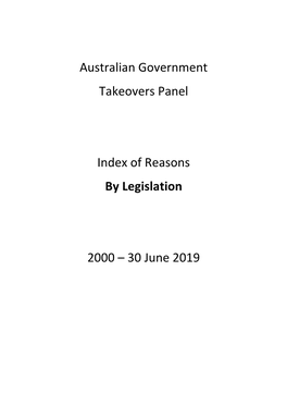 Australian Government Takeovers Panel Index of Reasons By