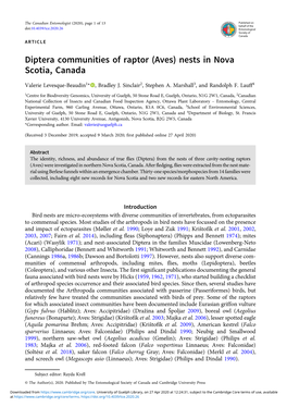 Diptera Communities of Raptor (Aves) Nests in Nova Scotia, Canada