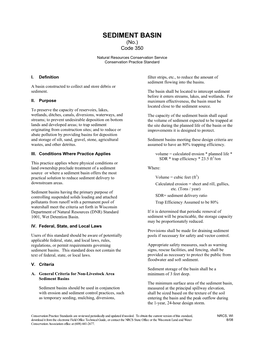 SEDIMENT BASIN (No.) Code 350