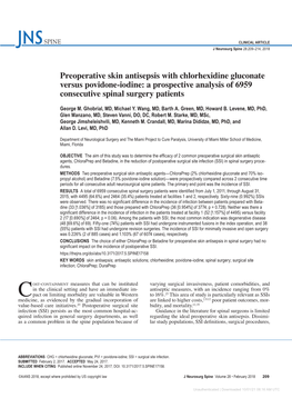 Preoperative Skin Antisepsis with Chlorhexidine Gluconate Versus Povidone-Iodine: a Prospective Analysis of 6959 Consecutive Spinal Surgery Patients