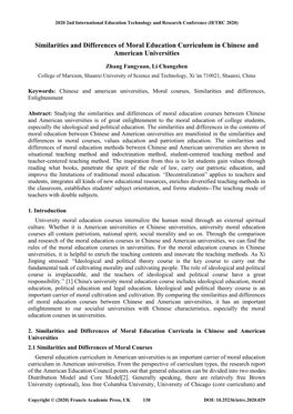 Similarities and Differences of Moral Education Curriculum in Chinese and American Universities