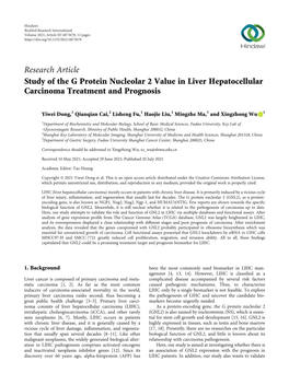 Study of the G Protein Nucleolar 2 Value in Liver Hepatocellular Carcinoma Treatment and Prognosis