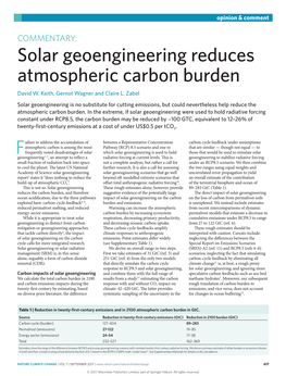 Solar Geoengineering Reduces Atmospheric Carbon Burden David W