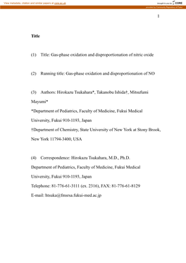 (1) Title: Gas-Phase Oxidation and Disproportionation of Nitric Oxide