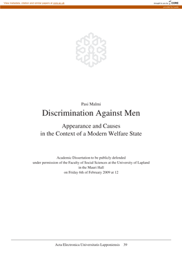 Discrimination Against Men Appearance and Causes in the Context of a Modern Welfare State