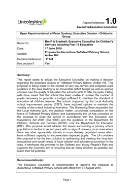 Closure of Toftstead Primary School, Amber Hill