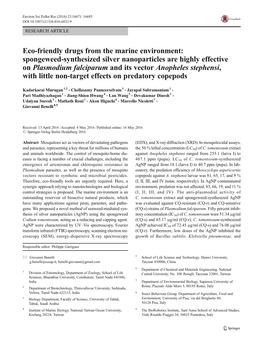 Spongeweed-Synthesized Silver Nanoparticles Are Highly Effective