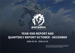 Year-End Report and Quarterly Report October - December 2020-01-01 - 2020-12-31