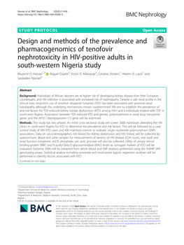 Design and Methods of the Prevalence and Pharmacogenomics of Tenofovir Nephrotoxicity in HIV-Positive Adults in South-Western Nigeria Study Muzamil O