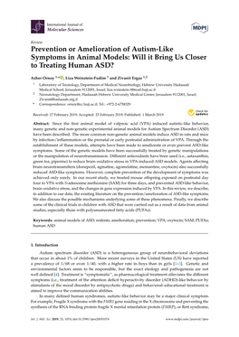 Prevention Or Amelioration of Autism-Like Symptoms in Animal Models: Will It Bring Us Closer to Treating Human ASD?