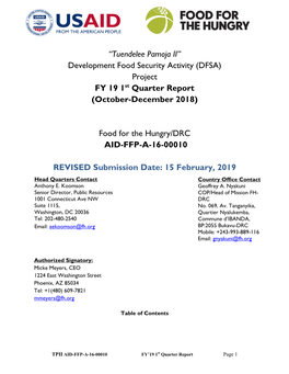 “Tuendelee Pamoja II” Development Food Security Activity (DFSA) Project FY 19 1St Quarter Report (October-December 2018)