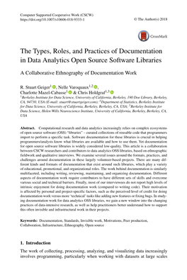 The Types, Roles, and Practices of Documentation in Data Analytics Open Source Software Libraries