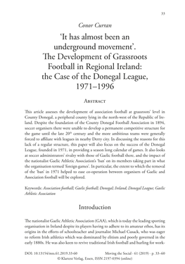 The Development of Grassroots Football in Regional Ireland: the Case of the Donegal League, 1971–1996