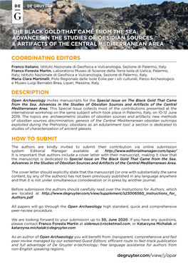 OPAR CFP Advances in the Studies of Obsidian Sources and Artifacts Of