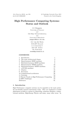 High Performance Computing Systems: Status and Outlook