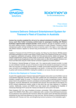 Icomera Delivers Onboard Entertainment System for Transwa's