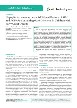 Hypopituitarism May Be an Additional Feature of SIM1 and POU3F2 Containing 6Q16 Deletions in Children with Early Onset Obesity