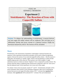 Stoichiometry: the Reaction of Iron with Copper(II) Sulfate