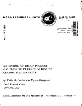 ESTIMATION of FISSION-PRODUCT GAS PRESSURE in URANIUM DIOXIDE CERAMIC FUEL ELEMENTS by Wuzter A